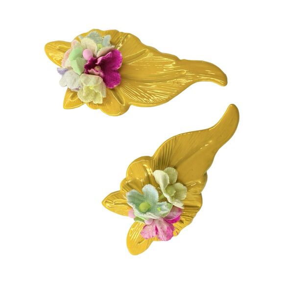 Yellow Flower Bouquet Statement Earrings 2.5" Floral Spray Spring Summer - Picture 5 of 8